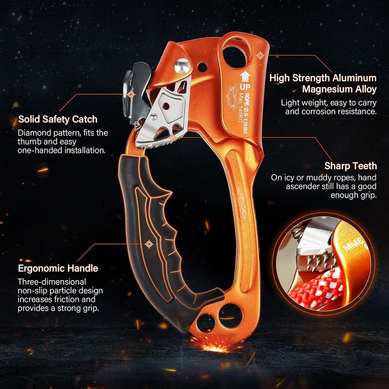 AOKWIT UIAA & CE Certified Rope Ascender Aluminum Alloy Rock Climbing Gear Strong Rigging Rappelling Equipment for Rock Tree Climbing Arborist Rescue Mountaineering Caving - Image 4